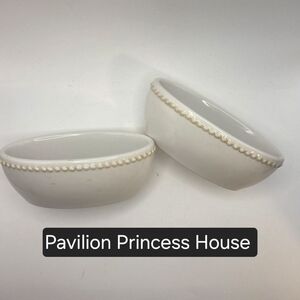 Princess House White Ceramic Oval Serving Bowls with Pearl Bead Edge (Set of 2)
